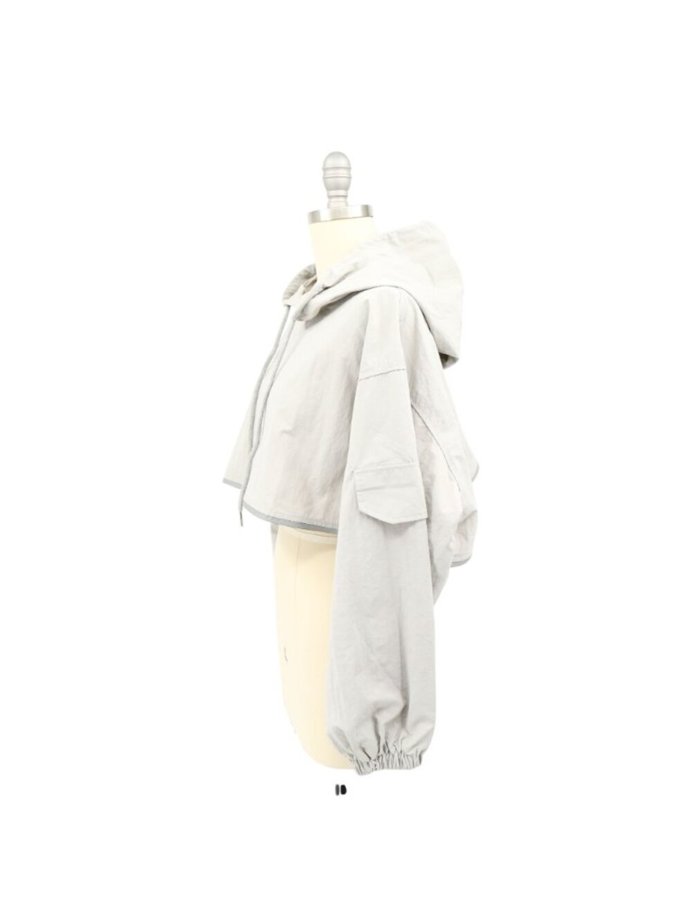 Kate Hewko Silver Zip Detail Cropped Hooded Gray Pullover Crop Hoodie One Size - Picture 4 of 8